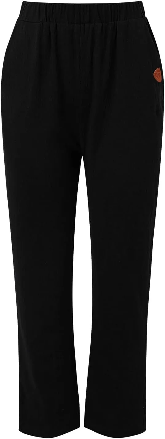 Women Linen Cotton Blend Pants Straight Leg Summer Cotton Casual High Waist Elastic Linen Beach Pants