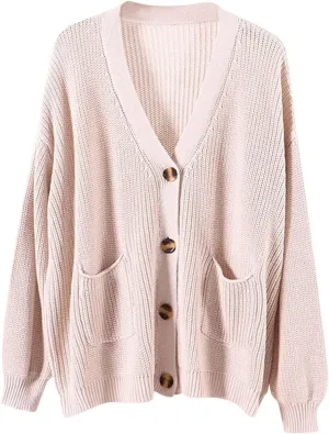 Women Loose Cardigans Soft Knit Cardigan Sweater Knit Open Front Button Down Knitwear Tops Outerwear Coat with Pockets
