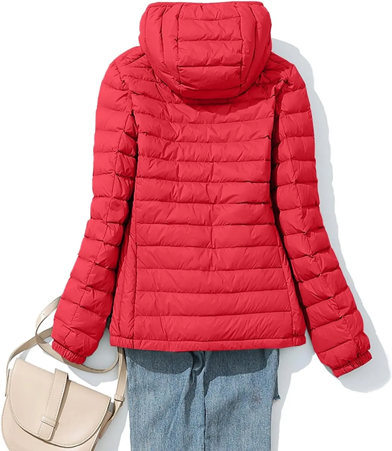 Women Puffer Jacket Hooded Warm Lightweight Packable Quilted Puffer Coat Outwear