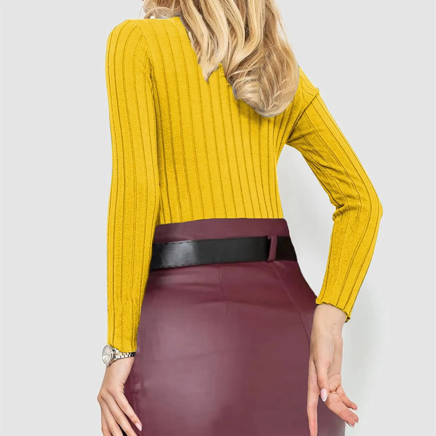 Women Slim Fit Sweater Turn Down Collar Sweater Long Sleeve Basic Tops Soft Knit Sweater Blouse V Neck Pullover Tee
