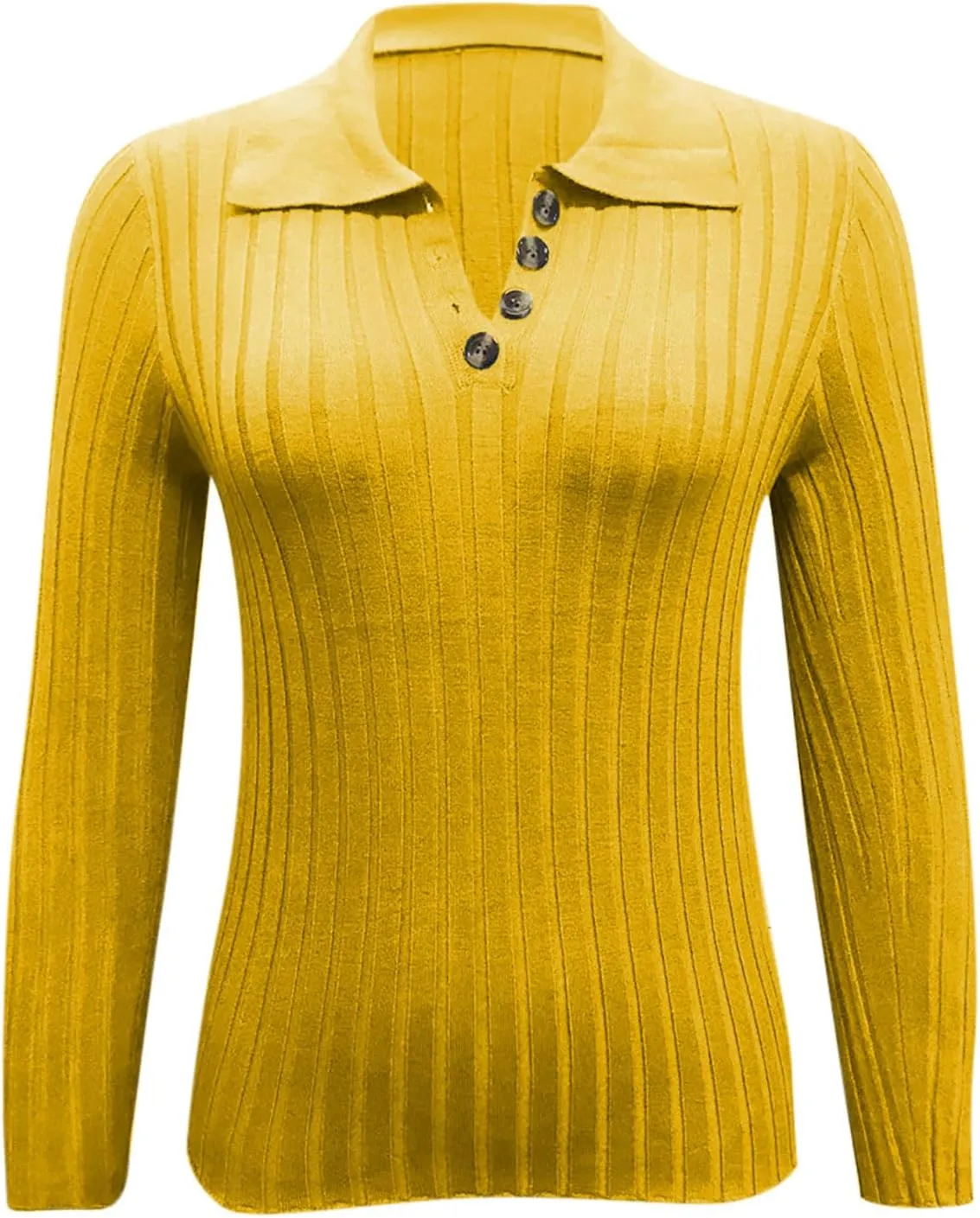 Women Slim Fit Sweater Turn Down Collar Sweater Long Sleeve Basic Tops Soft Knit Sweater Blouse V Neck Pullover Tee