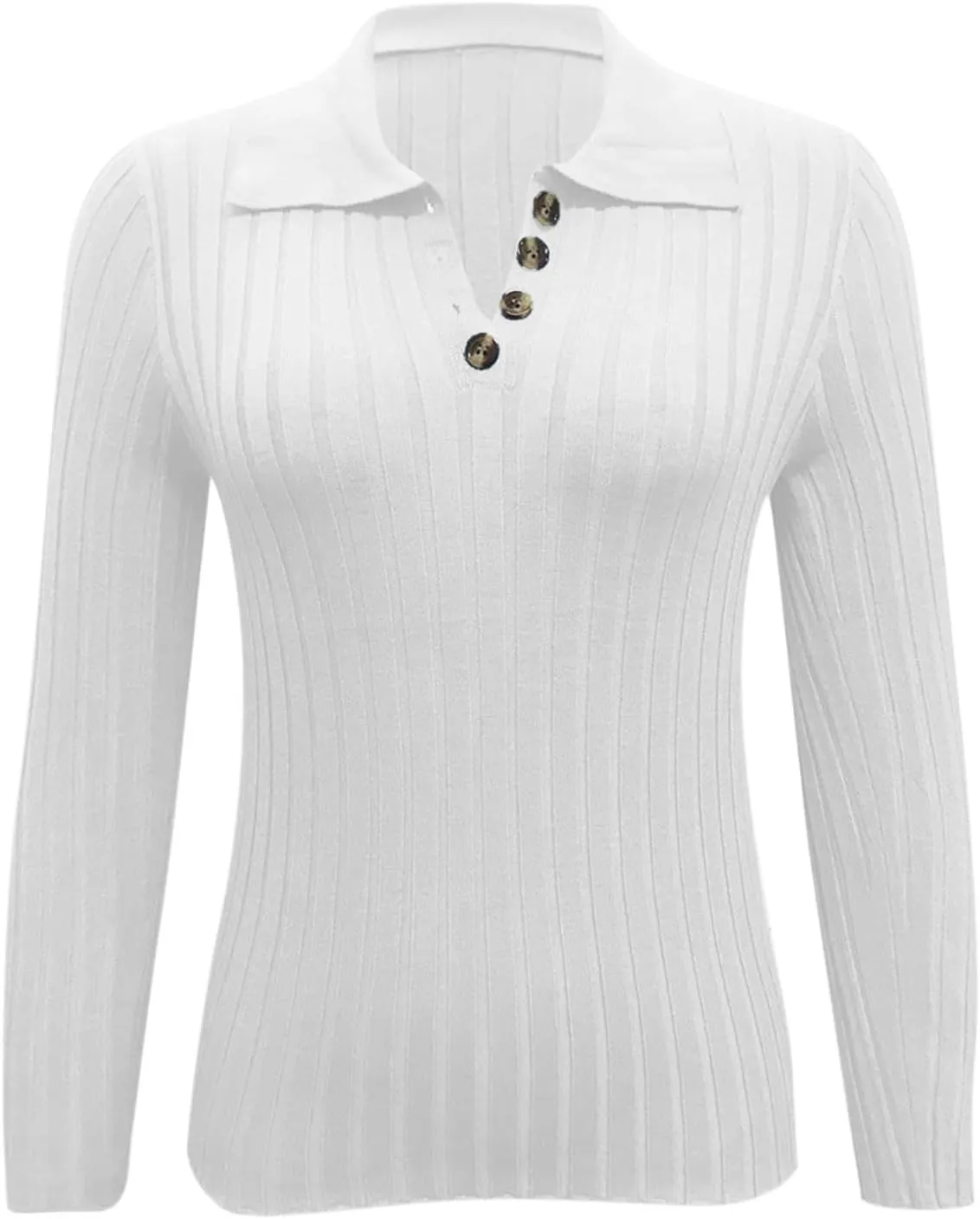 Women Slim Fit Sweater Turn Down Collar Sweater Long Sleeve Basic Tops Soft Knit Sweater Blouse V Neck Pullover Tee
