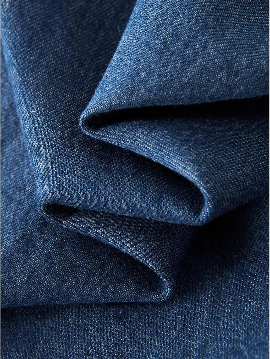 Women Solid Cotton Denim Blouses Lapel Front Shoulder Dark Denim Blue Long Sleeve Shirts
