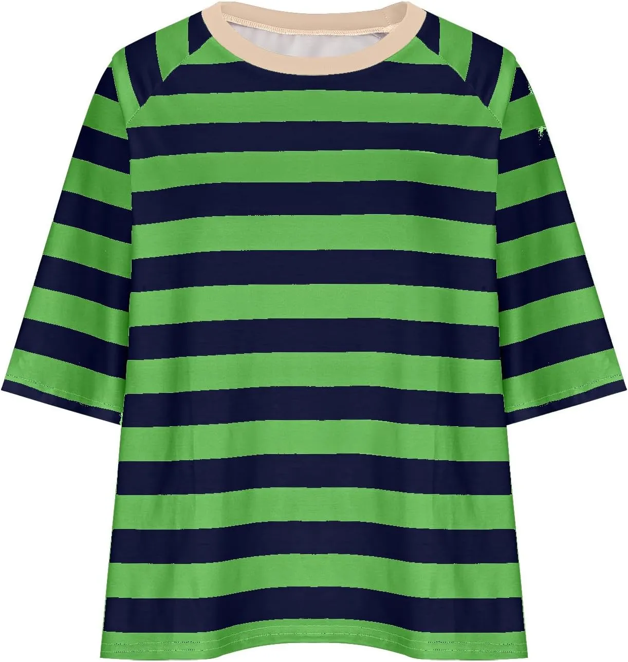 Women Striped Color Block T-Shirts Oversized Baggy Crew Neck Basic Cotton Preppy Shirt 3/4 Sleeve Casual Fall Tops