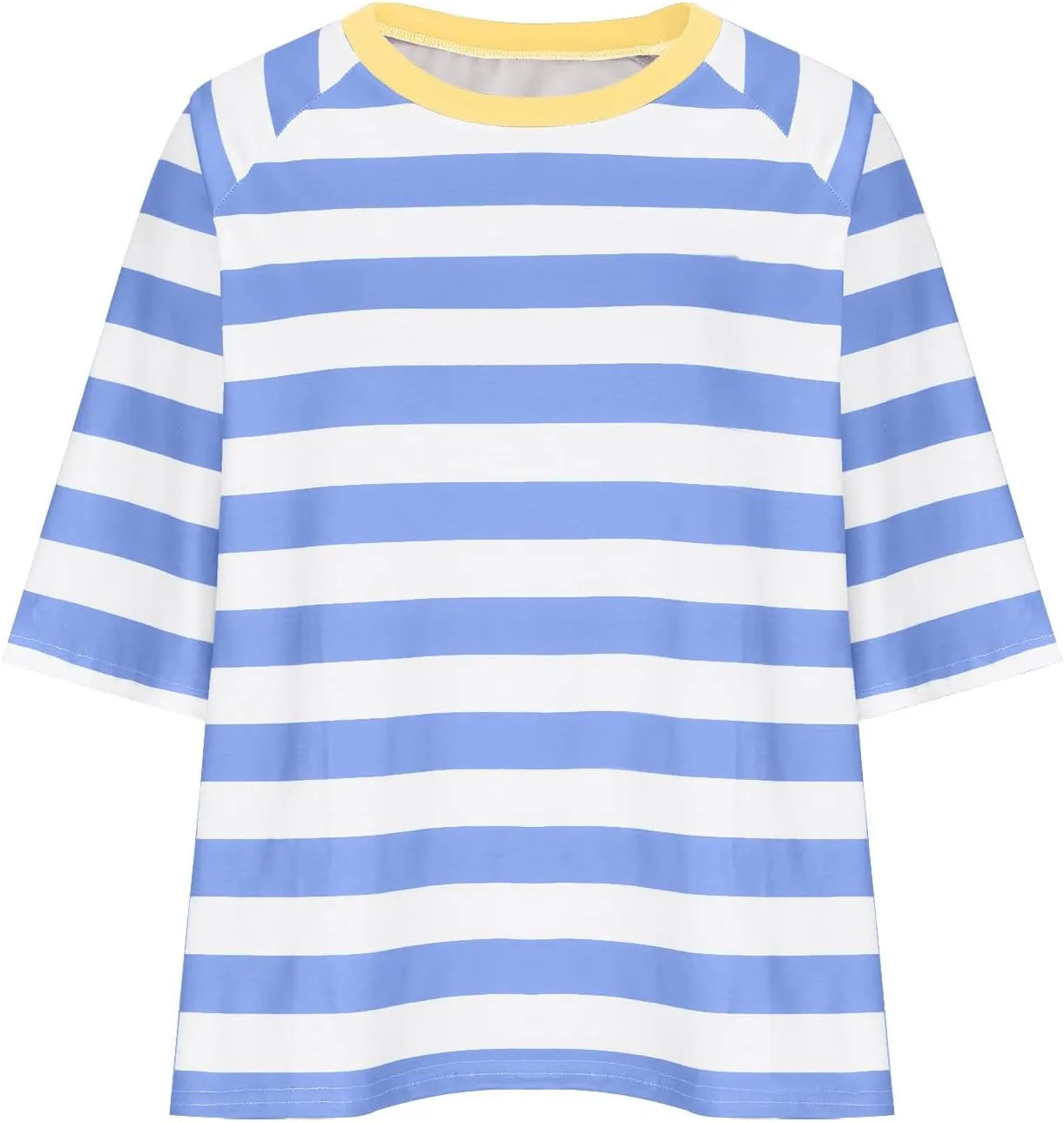 Women Striped Color Block T-Shirts Oversized Baggy Crew Neck Basic Cotton Preppy Shirt 3/4 Sleeve Casual Fall Tops