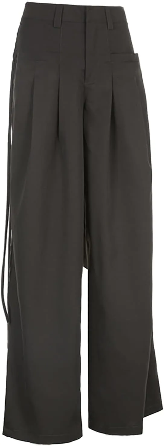 Women Trousers, Wide-Leg Solid Color Loose Fit Straight Casual Pants with Pocket Streetwear