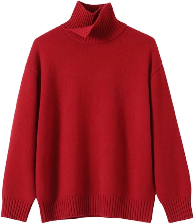 Women Turtleneck Pullover Sweater Wool Oversized Knit Sweaters Solid Color Warm Wool Jumpers