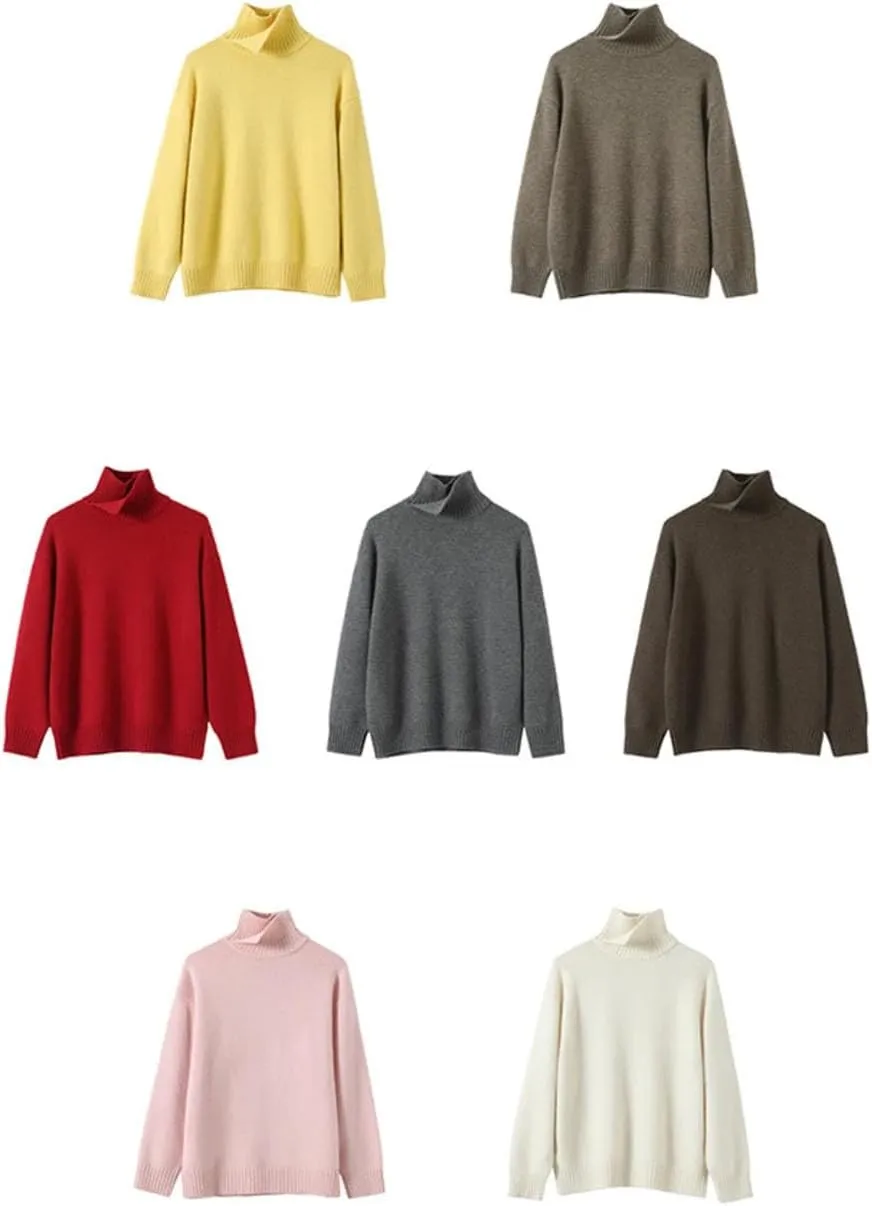 Women Turtleneck Pullover Sweater Wool Oversized Knit Sweaters Solid Color Warm Wool Jumpers