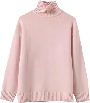 Women Turtleneck Pullover Sweater Wool Oversized Knit Sweaters Solid Color Warm Wool Jumpers