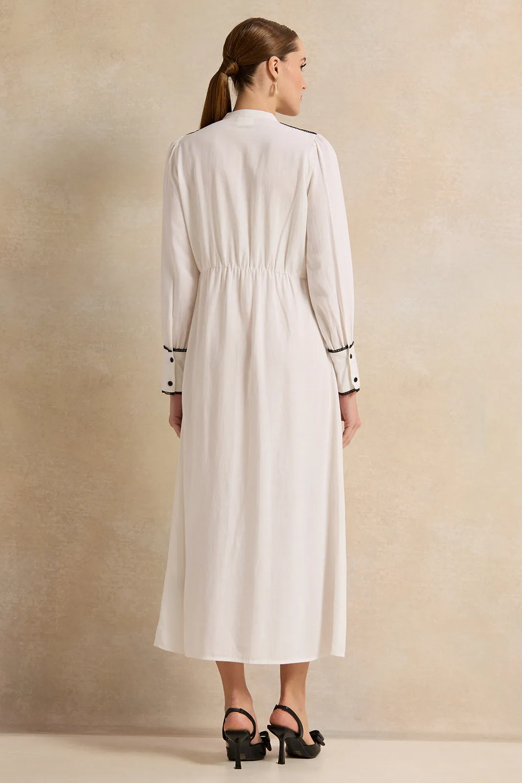 Women White Embroidered Long Dress