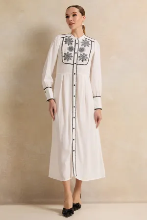 Women White Embroidered Long Dress