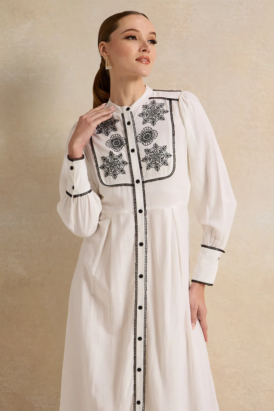Women White Embroidered Long Dress