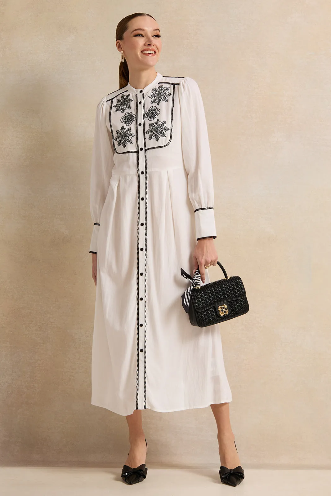 Women White Embroidered Long Dress