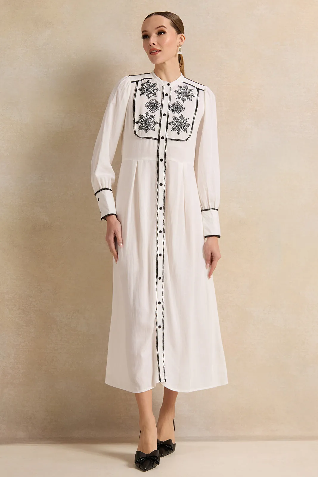 Women White Embroidered Long Dress