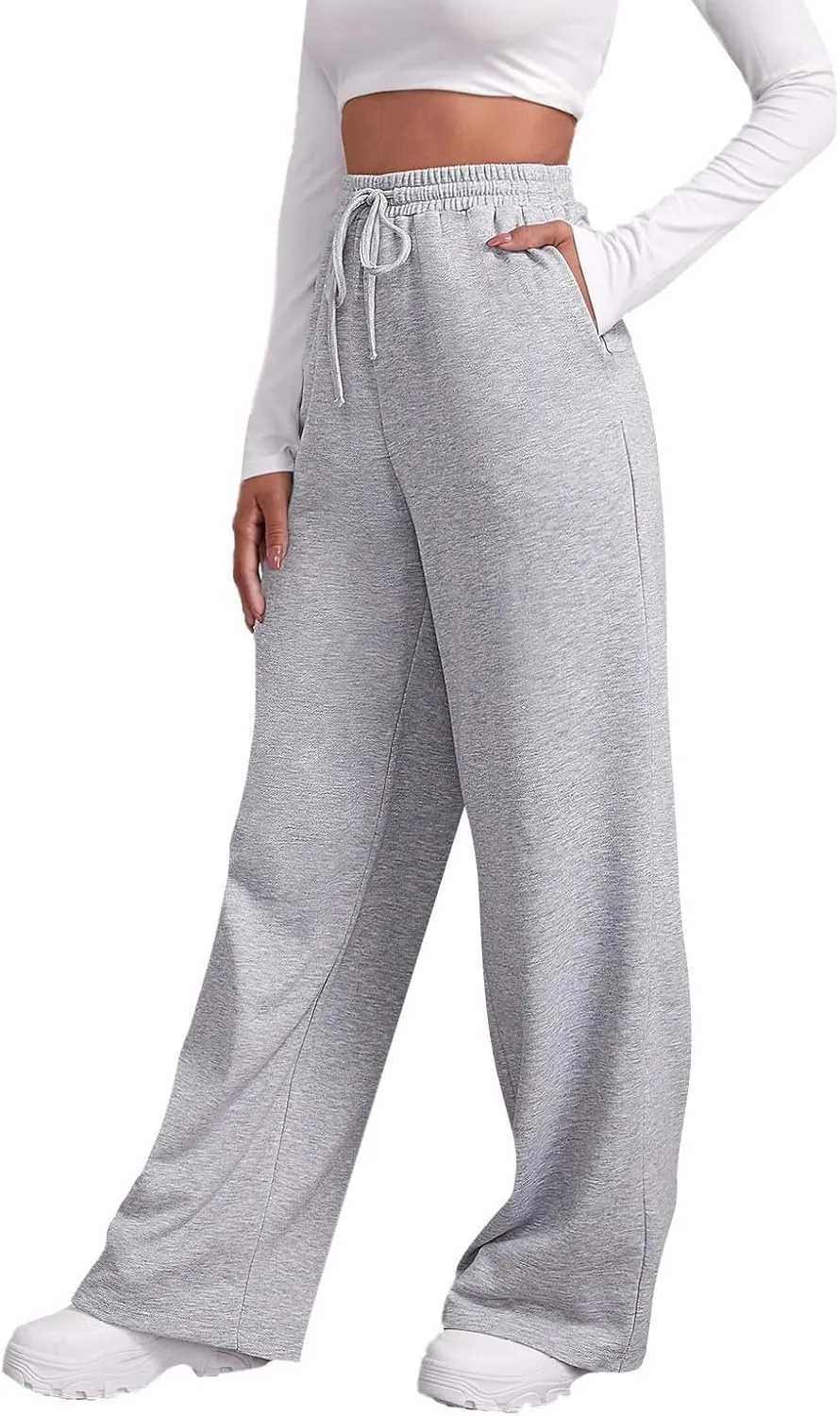 Women Wide Leg Sweatpants Baggy Straight Leg Sweatpants with Pockets Elastic Waist Flare Sweatpants Fleece Joggers