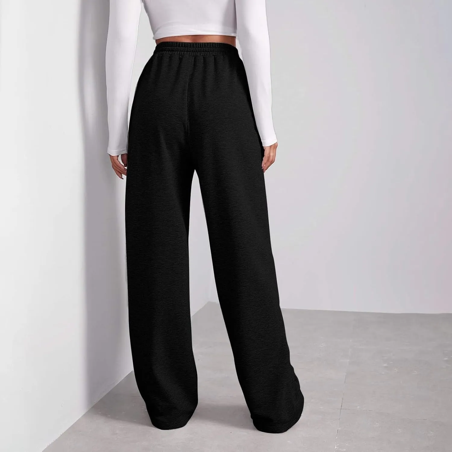 Women Wide Leg Sweatpants Baggy Straight Leg Sweatpants with Pockets Elastic Waist Flare Sweatpants Fleece Joggers