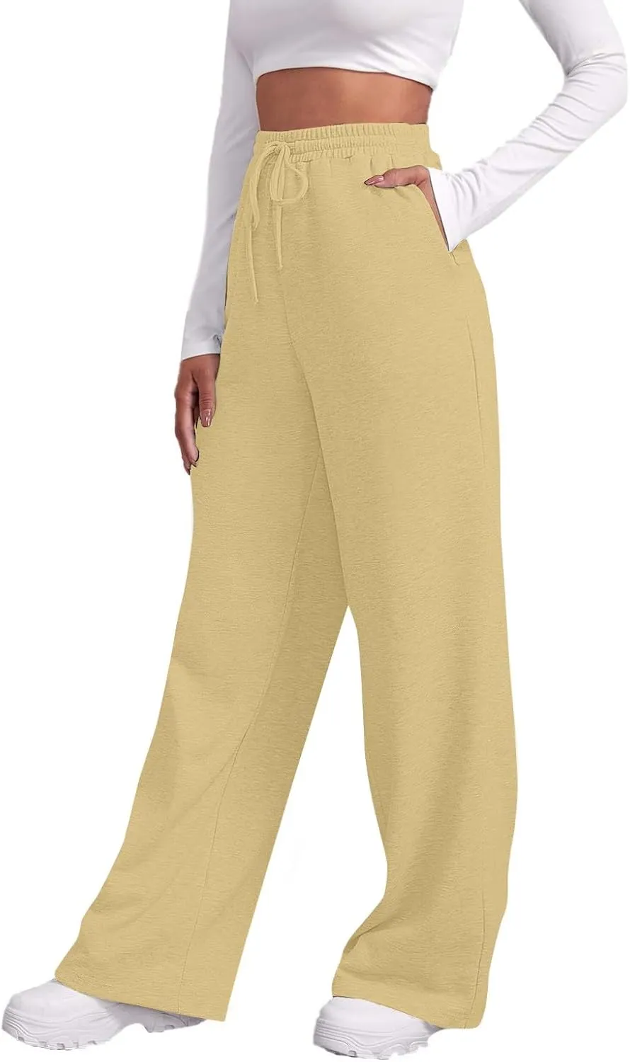 Women Wide Leg Sweatpants Baggy Straight Leg Sweatpants with Pockets Elastic Waist Flare Sweatpants Fleece Joggers