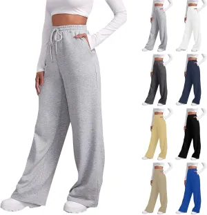 Women Wide Leg Sweatpants Baggy Straight Leg Sweatpants with Pockets Elastic Waist Flare Sweatpants Fleece Joggers