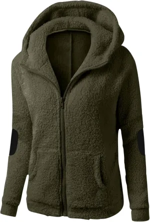 Women Winter Fleece Sweatshirt Zip Up Fuzzy Hoodie Long Sleeve Thermal Top Outwear Warm Casual Jacket with Pockets