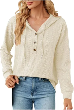 Women's 2024 Fall Fashion Sweatshirts Half Zip Up Button Drawstring Hoodies Casual Loose Outfit Clothes Tops