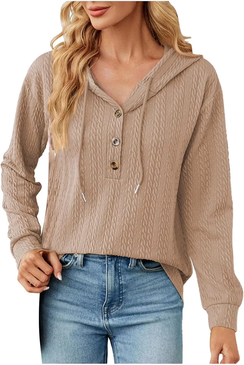 Women's 2024 Fall Fashion Sweatshirts Half Zip Up Button Drawstring Hoodies Casual Loose Outfit Clothes Tops