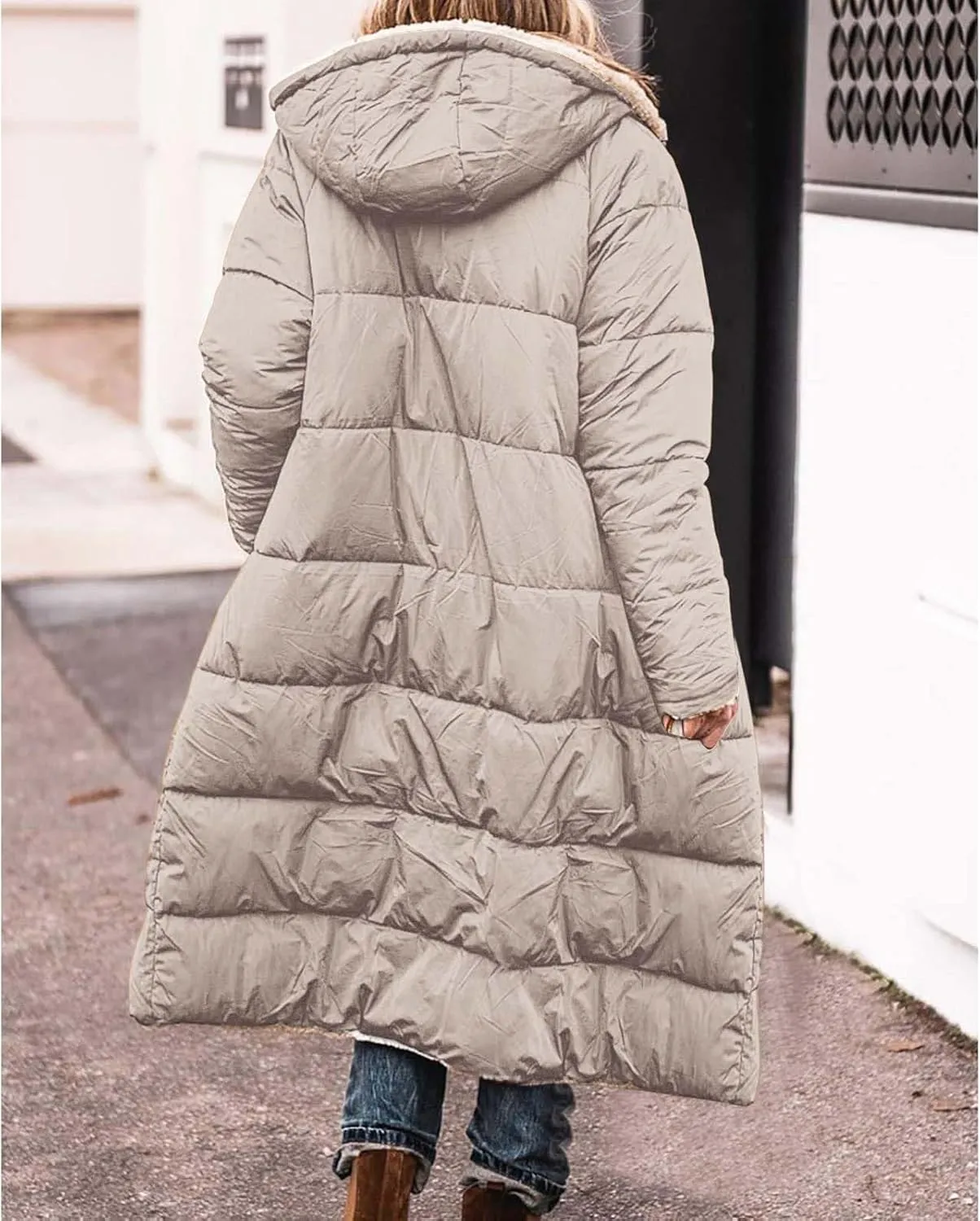 Women's 2024 Winter Fashion Clothes Outerwear with Pockets Hooded Fleece Jacket Full Zip Black Padded Coats