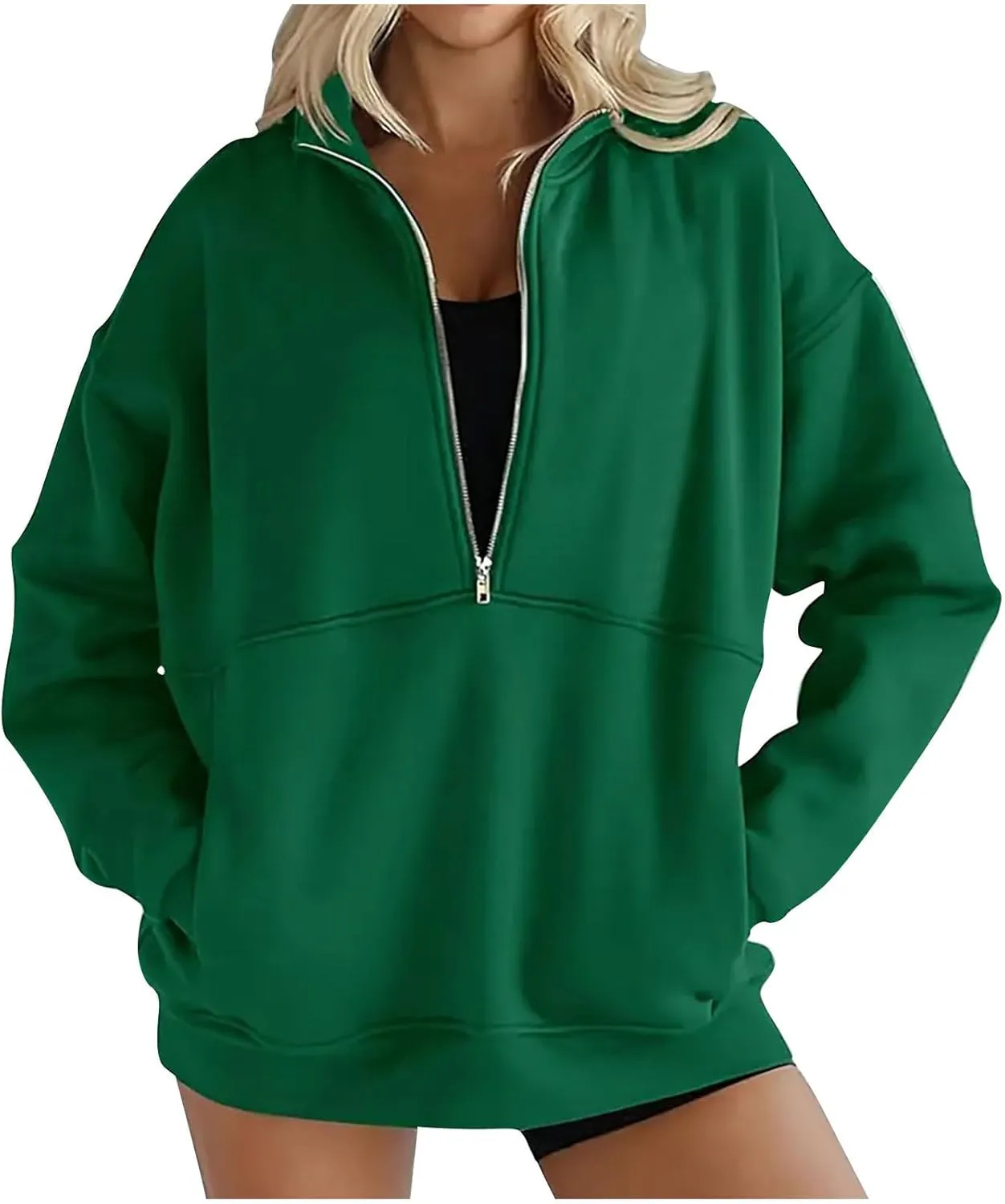 Womens 2025 Fashion Sweatshirts Oversized Half Zip Pocket Sweatshirt Casual Long Sleeve Pullover Tops