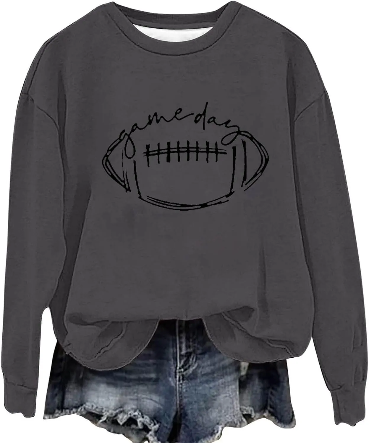 Womens American Football Printed Hoodies Fashion Casual Long Sleeve Hoodie Oversized Crewneck Cropped Sweatshirt