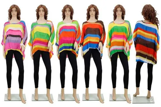 women's blouses- striped chiffon loose long sleeve Case of 72