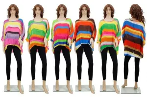 women's blouses- striped chiffon loose long sleeve Case of 72