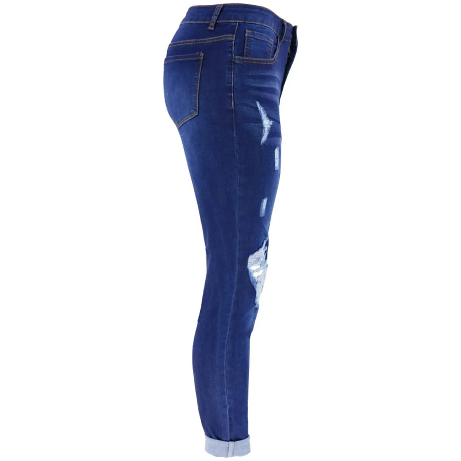 Women's Boyfriend Jeans Juniors Distressed Slim Fit Ripped Denim Pants Comfy Stretch Skinny Jeans Trousers (Small,Dark Blue)