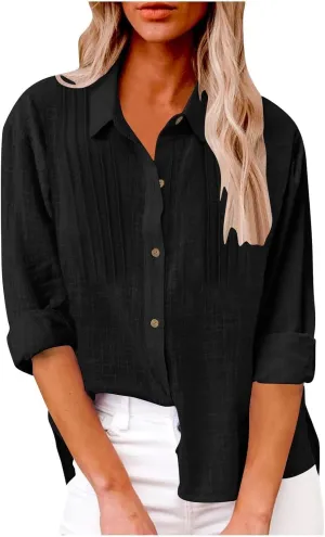 Womens Button Down Shirts Dress Shirts Long Sleeve Blouses V Neck Solid Casual Tunics Tops