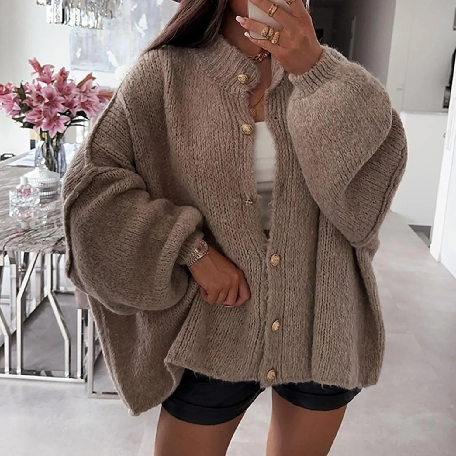 Womens Button Up Sweaters Long Sleeve Open Front Chunky Knit Cardigan Sweaters Spring Fall Trendy Outfits