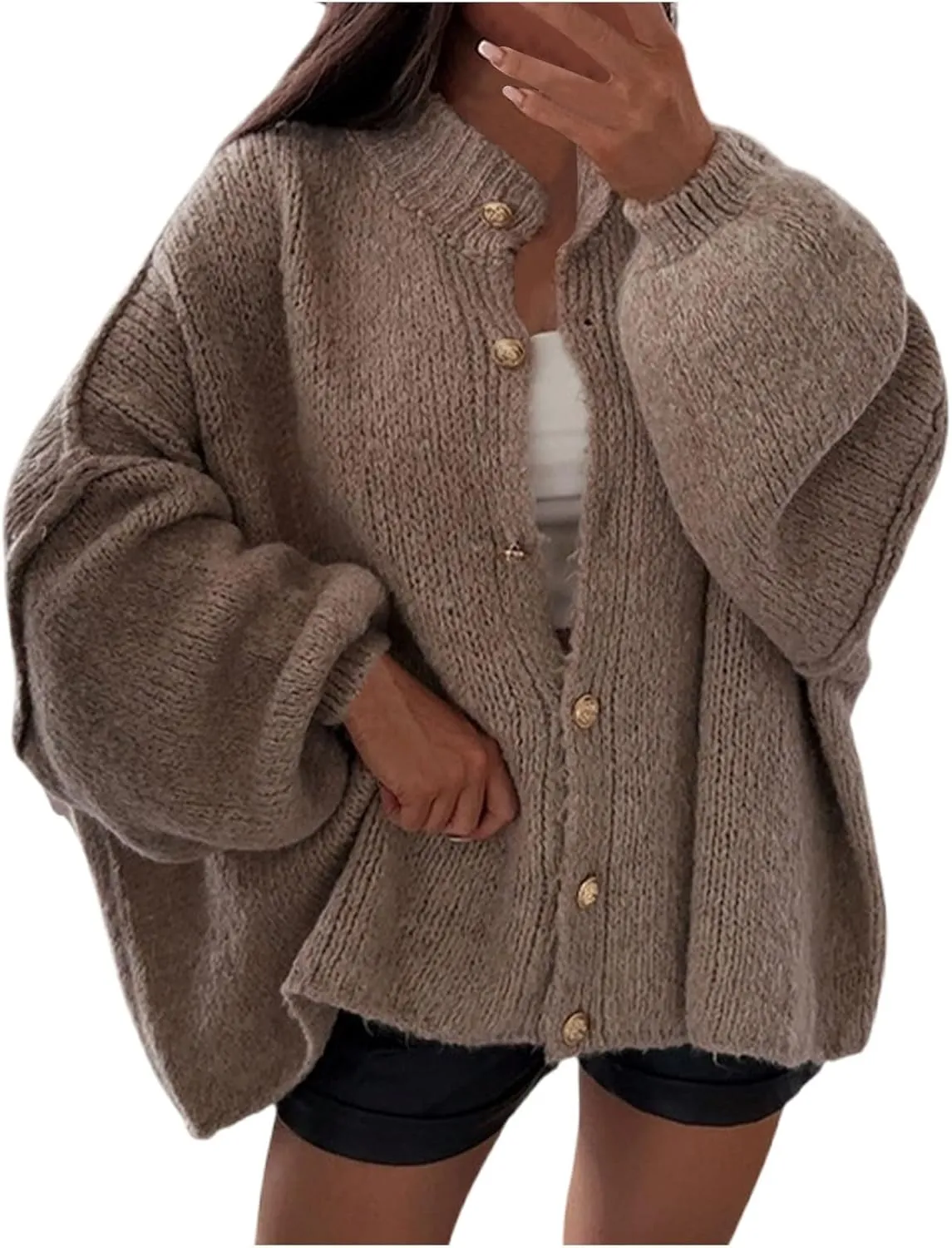 Womens Button Up Sweaters Long Sleeve Open Front Chunky Knit Cardigan Sweaters Spring Fall Trendy Outfits