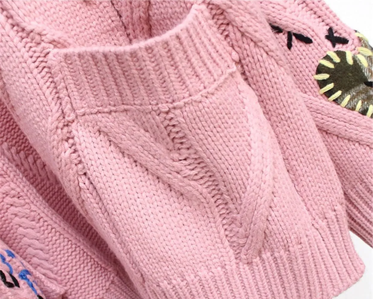 Women's Cable Knit Embroidery Cardigan V Neck Sweaters Long Sleeve Open Front Loose Coat Cute Casual Warm Outwear