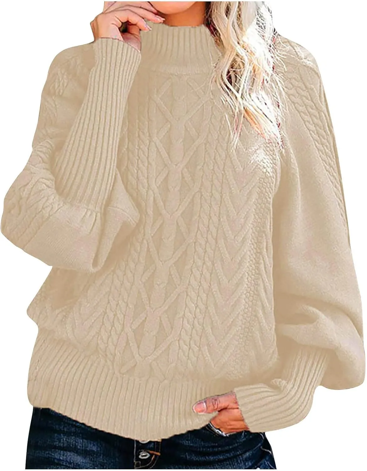 Womens Cable Knit Sweater Oversized Turtleneck Chunky Pullover Sweaters Casual Long Sleeve Knitted Tops Fall Outfits