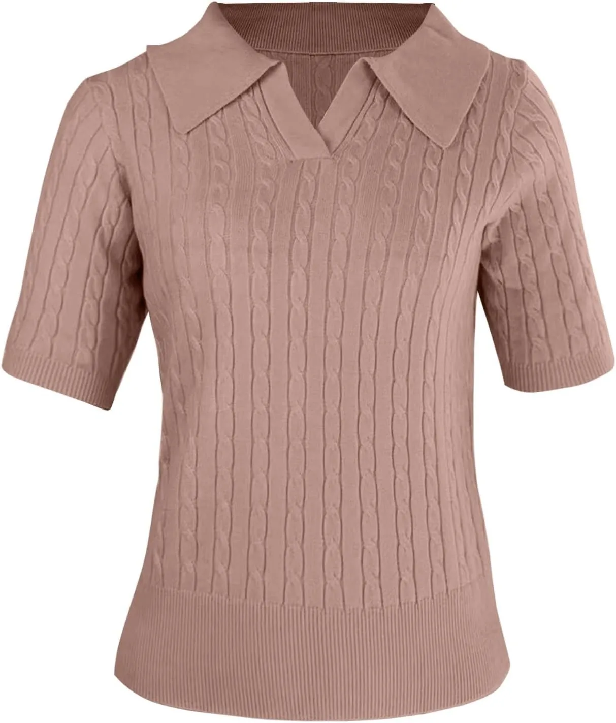 Womens Cable Knit Sweaters Long Sleeve V Neck Sweater Tops Casual Pullover Polo Shirts 2024 Fall Fashion Outfits
