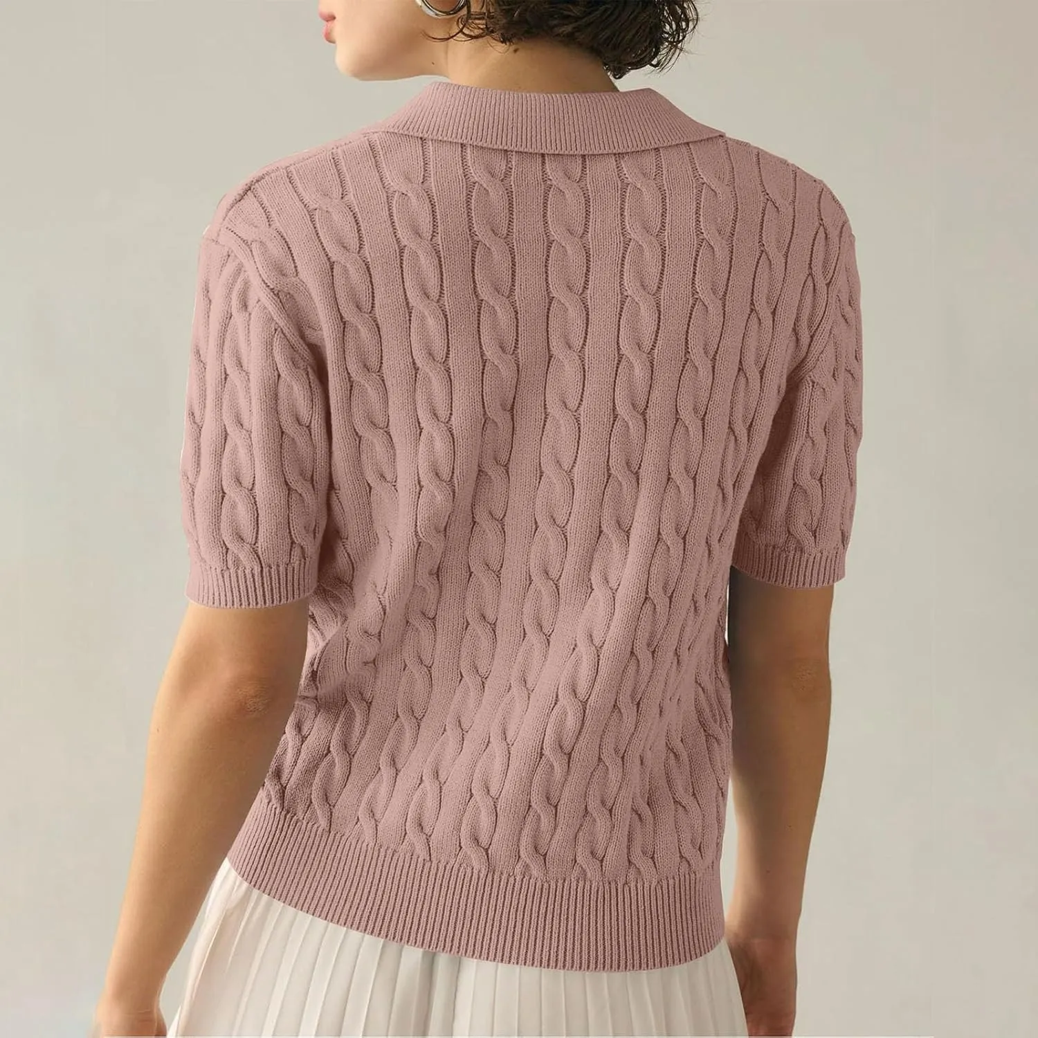 Womens Cable Knit Sweaters Long Sleeve V Neck Sweater Tops Casual Pullover Polo Shirts 2024 Fall Fashion Outfits