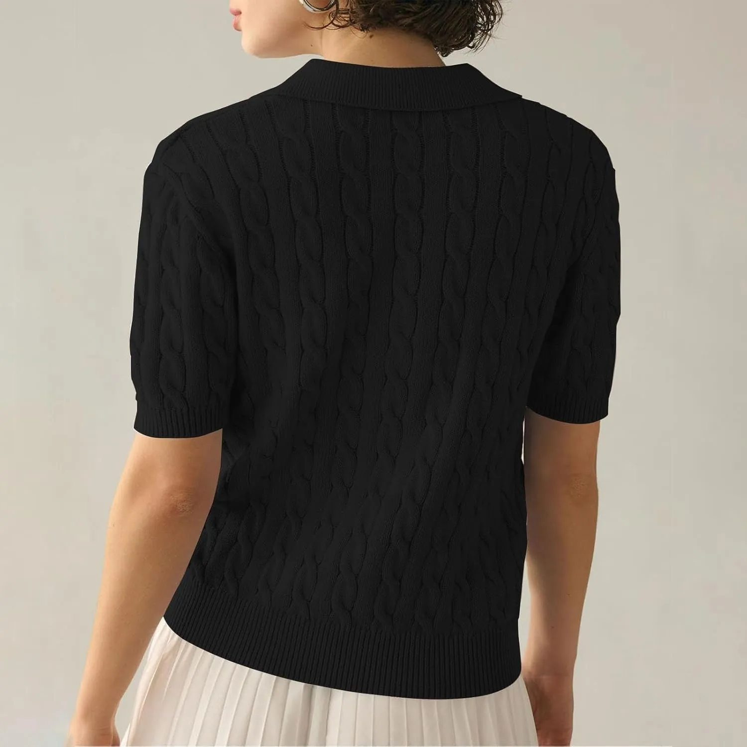 Womens Cable Knit Sweaters Long Sleeve V Neck Sweater Tops Casual Pullover Polo Shirts 2024 Fall Fashion Outfits