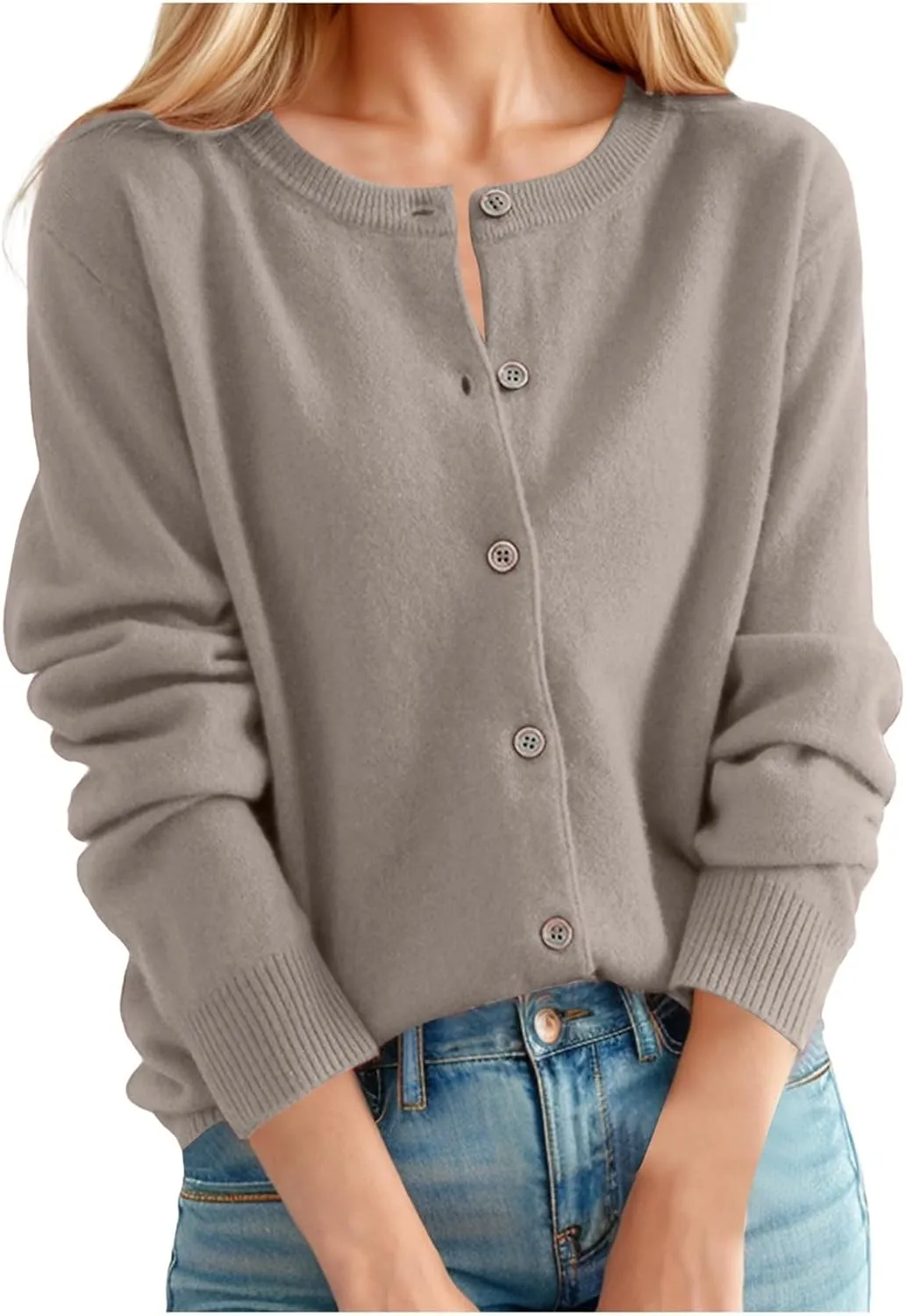 Womens Cardigan Slim Fit Long Sleeve Open Front Button Down Crop Top Cardigans Sweater Solid Color Knit Jacket Coats