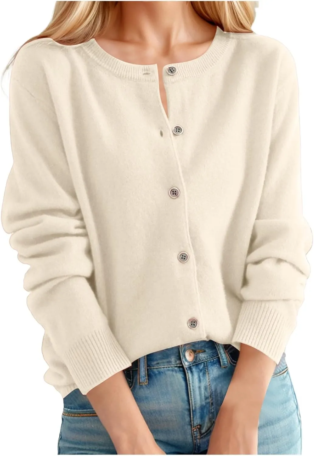 Womens Cardigan Sweaters Casual Crewneck Long Sleeve Button Down Lightweight Cardigans Plus Size Loose Fit Sweater