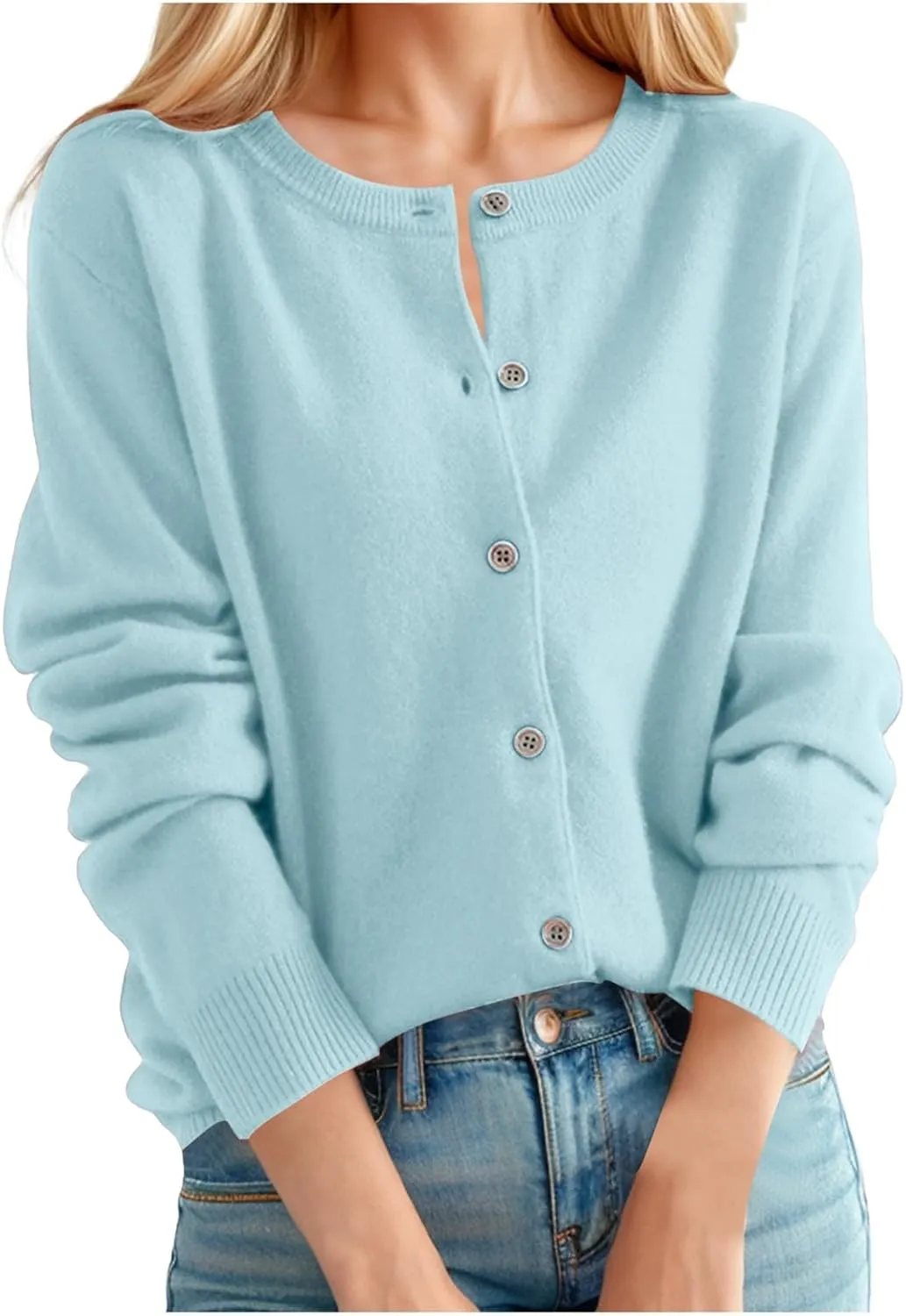 Womens Cardigan Sweaters Casual Crewneck Long Sleeve Button Down Lightweight Cardigans Plus Size Loose Fit Sweater