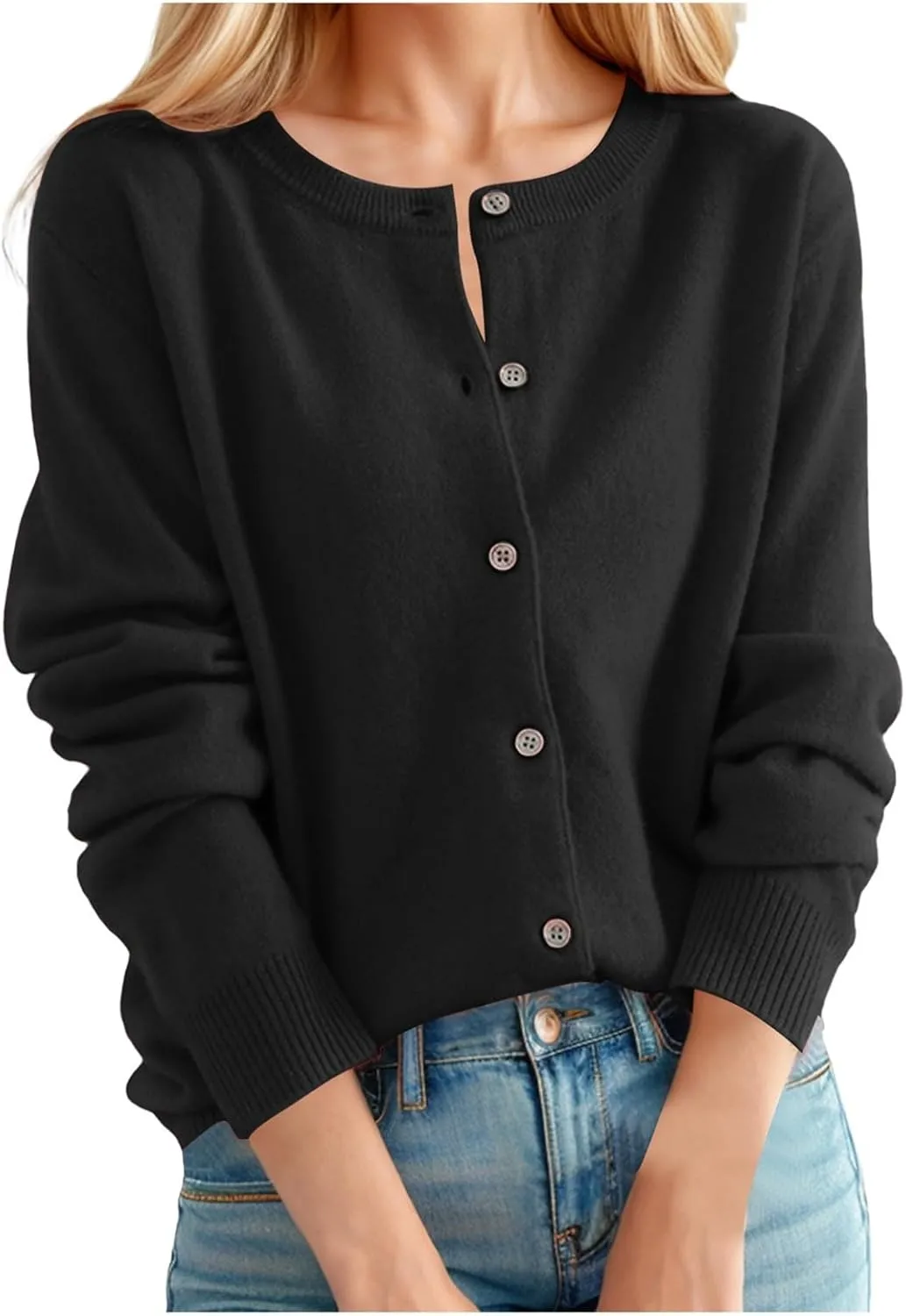 Womens Cardigan Sweaters Casual Crewneck Long Sleeve Button Down Lightweight Cardigans Plus Size Loose Fit Sweater