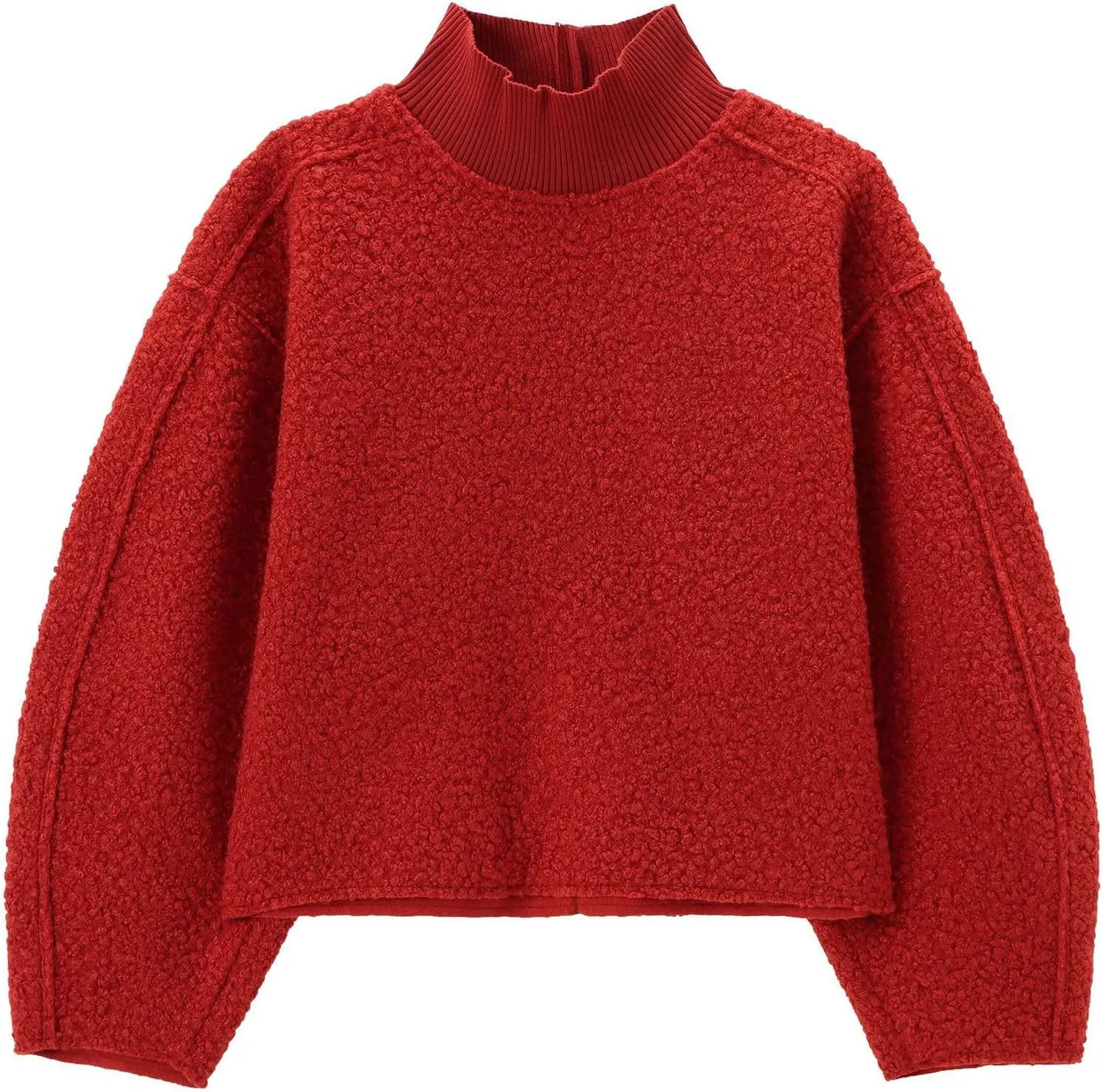 Women's Casual Fleece Sweatshirts Turtleneck Reverse Seam Pullover Crop Tops Fall Winter Fuzzy Wool Coat