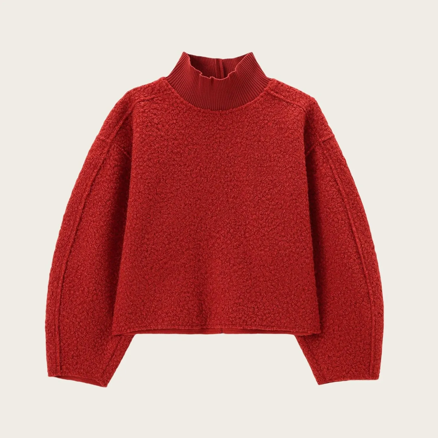 Women's Casual Fleece Sweatshirts Turtleneck Reverse Seam Pullover Crop Tops Fall Winter Fuzzy Wool Coat