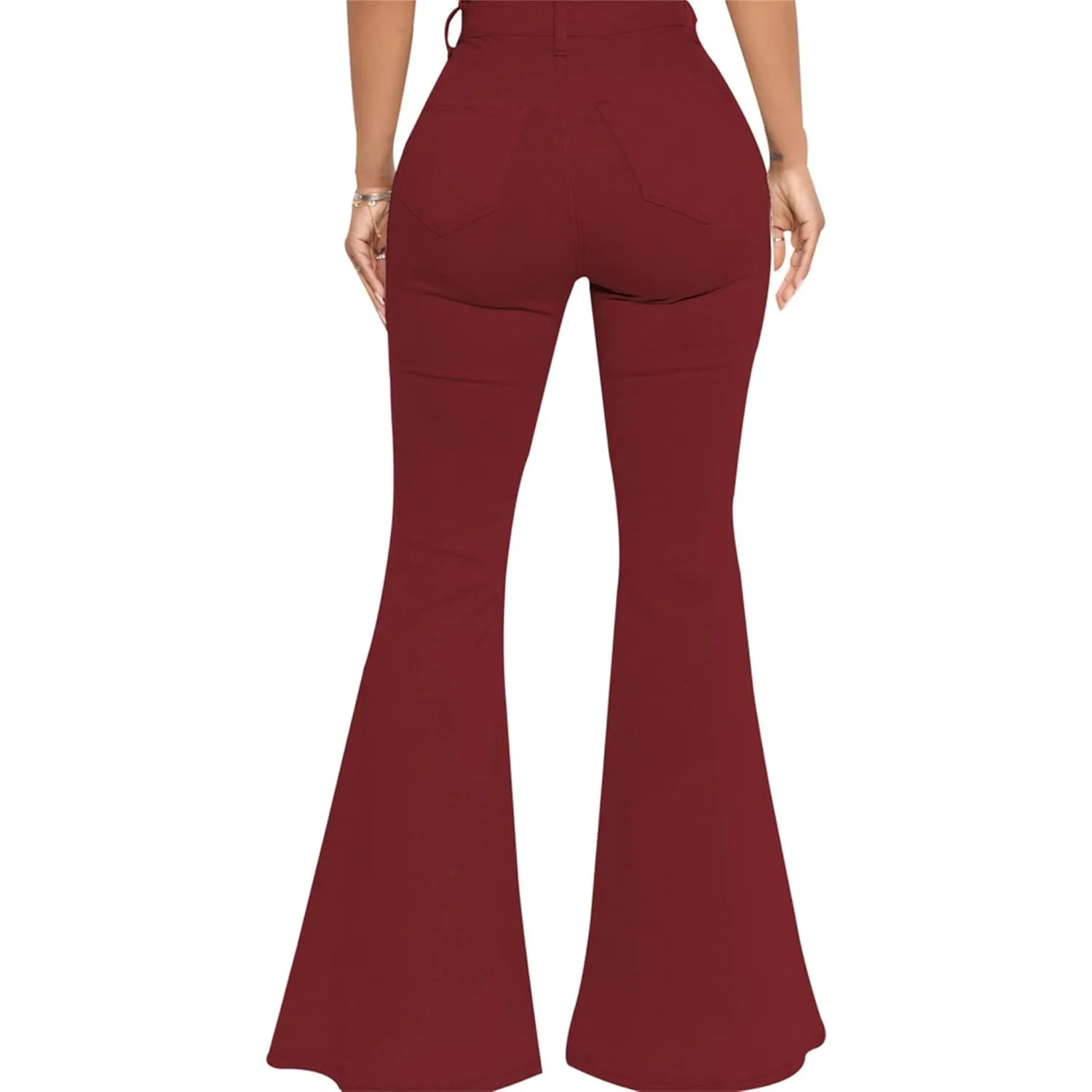 Women's Casual High Waisted Flare Leg Jeans Raw Hem Bell Bottom Denim Pants Classic Stretch Wide Leg Flared Jeans (Medium,Claret)