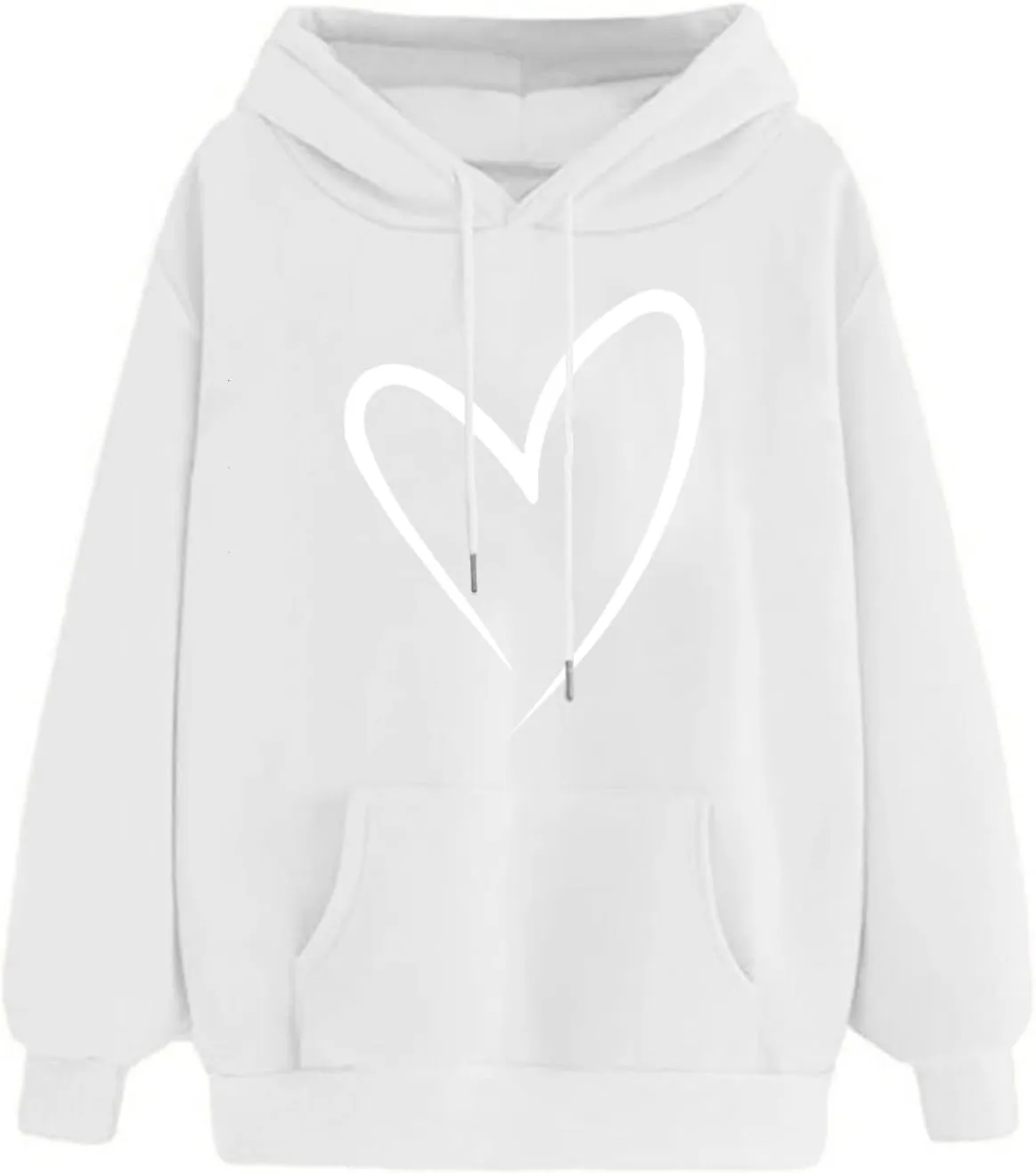 Women's Casual Hoodies Crewneck Sweatshirt 2024 Print Heart Long Sleeve Sweater Pullover Fall Outfits with Pocket