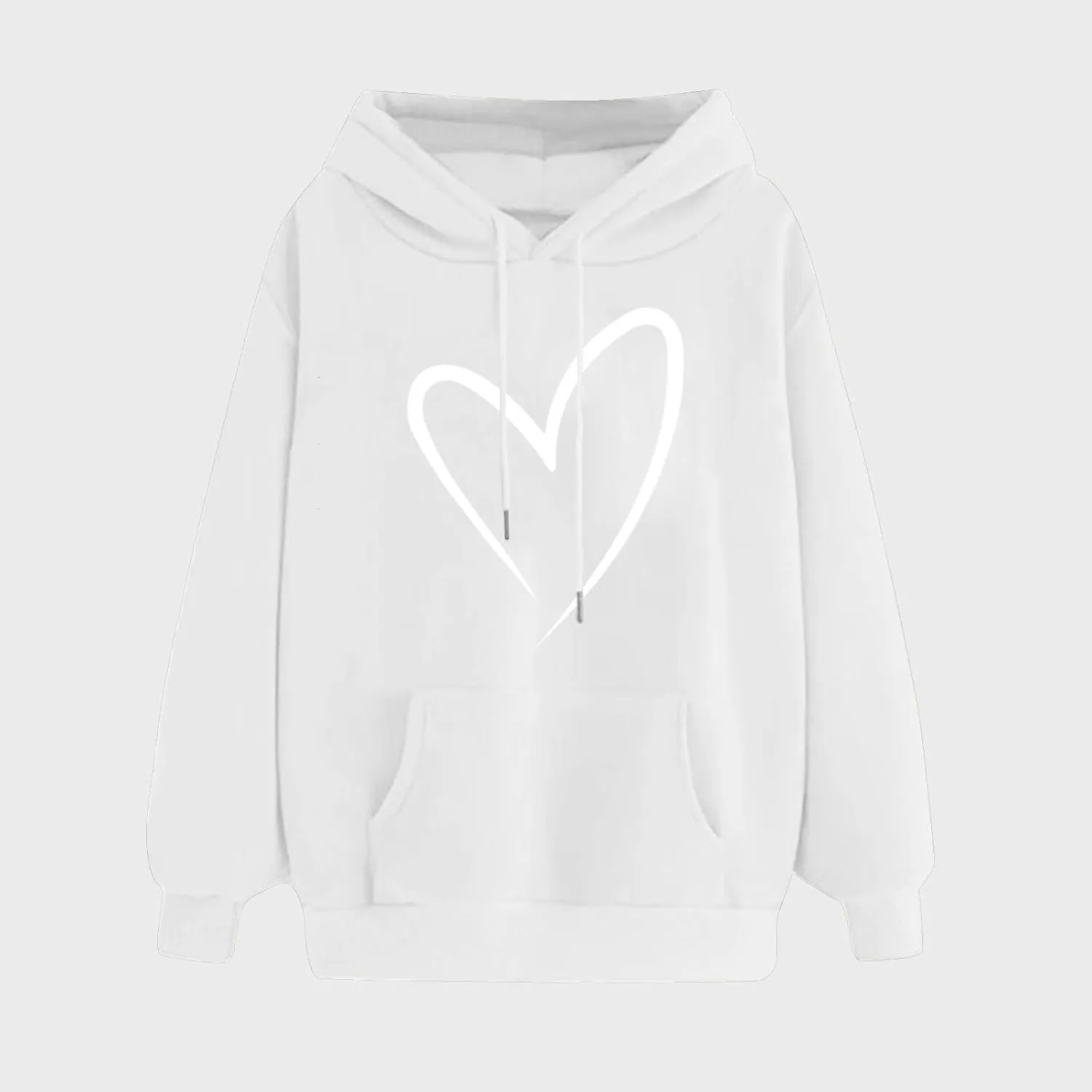 Women's Casual Hoodies Crewneck Sweatshirt 2024 Print Heart Long Sleeve Sweater Pullover Fall Outfits with Pocket
