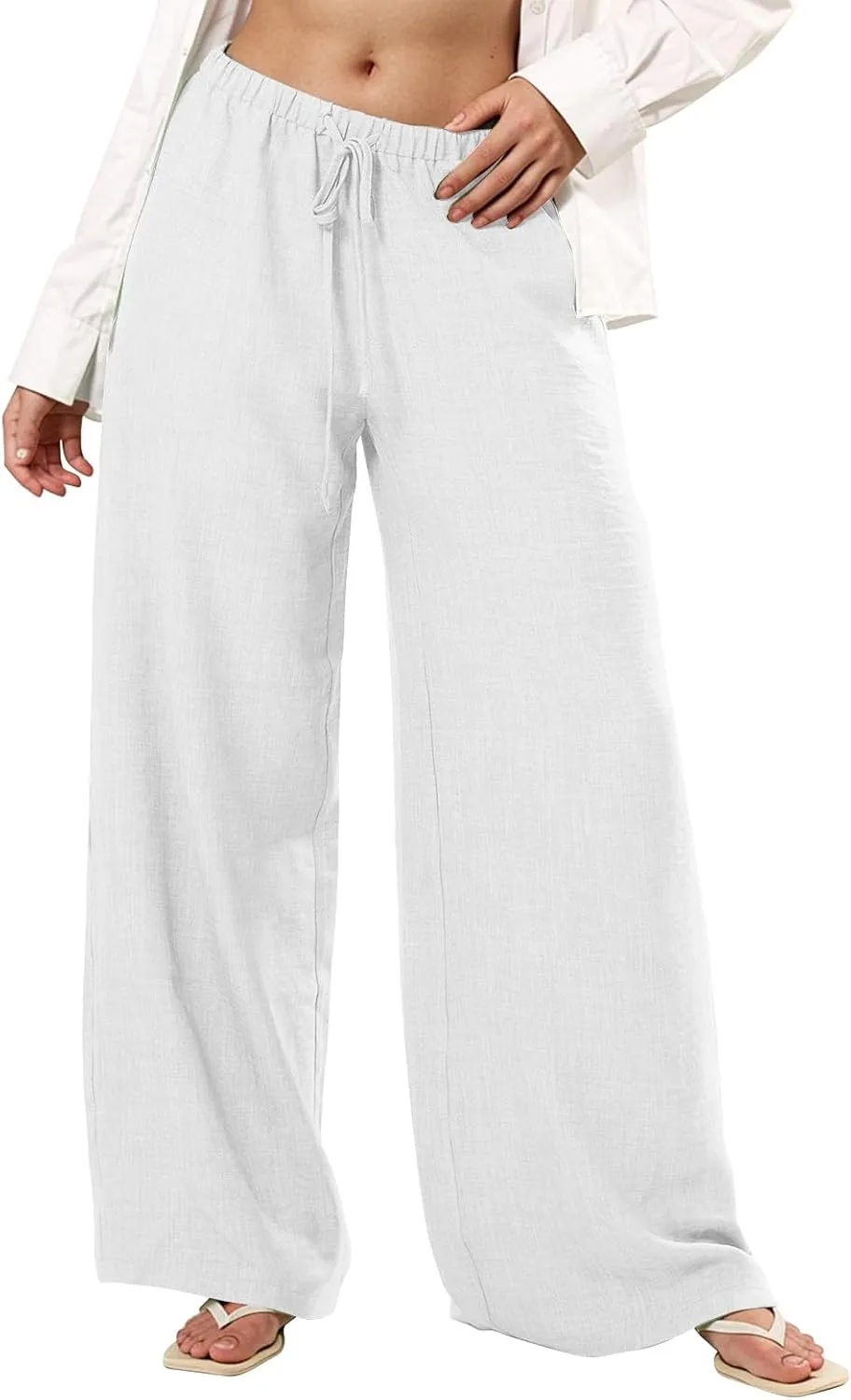 Women's Casual Loose Fit Wide Leg Lightweight Summer Beach Trousers Pants with Elastic Waist