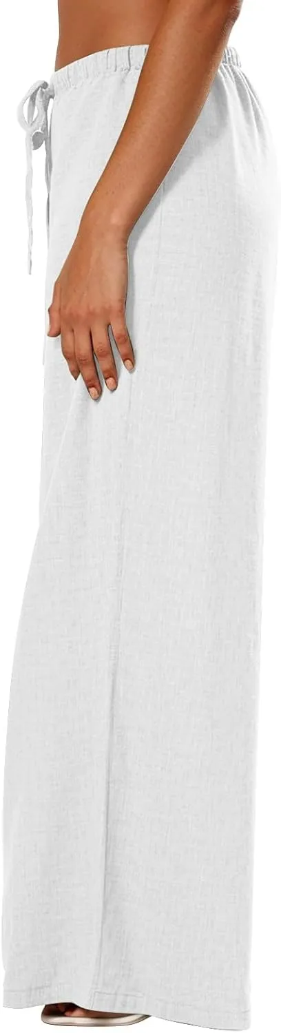 Women's Casual Loose Fit Wide Leg Lightweight Summer Beach Trousers Pants with Elastic Waist